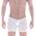 White sheer cotton boxer briefs with a red brand tag at the waistband from MetroMaleWear Minimo collection