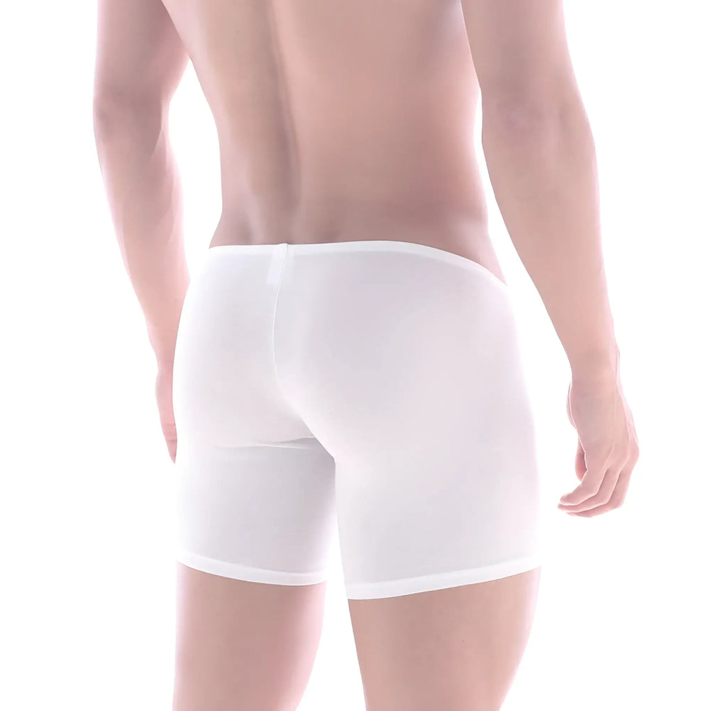 White form-fitting seamless cotton boxer briefs for men metroMalewear minimo cotton long boxer 2034-01
