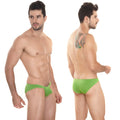 Bright green form-fitting swim trunks metro malewear minimo hip brief designed for comfortable swimwear use