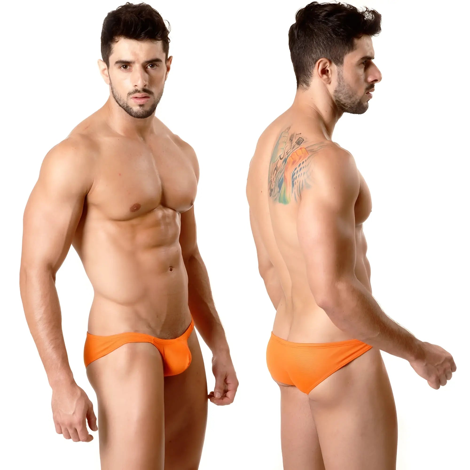 MetroMaleWear minimo hip brief metallic orange bright orange form-fitting swim trunks with smooth fabric finish