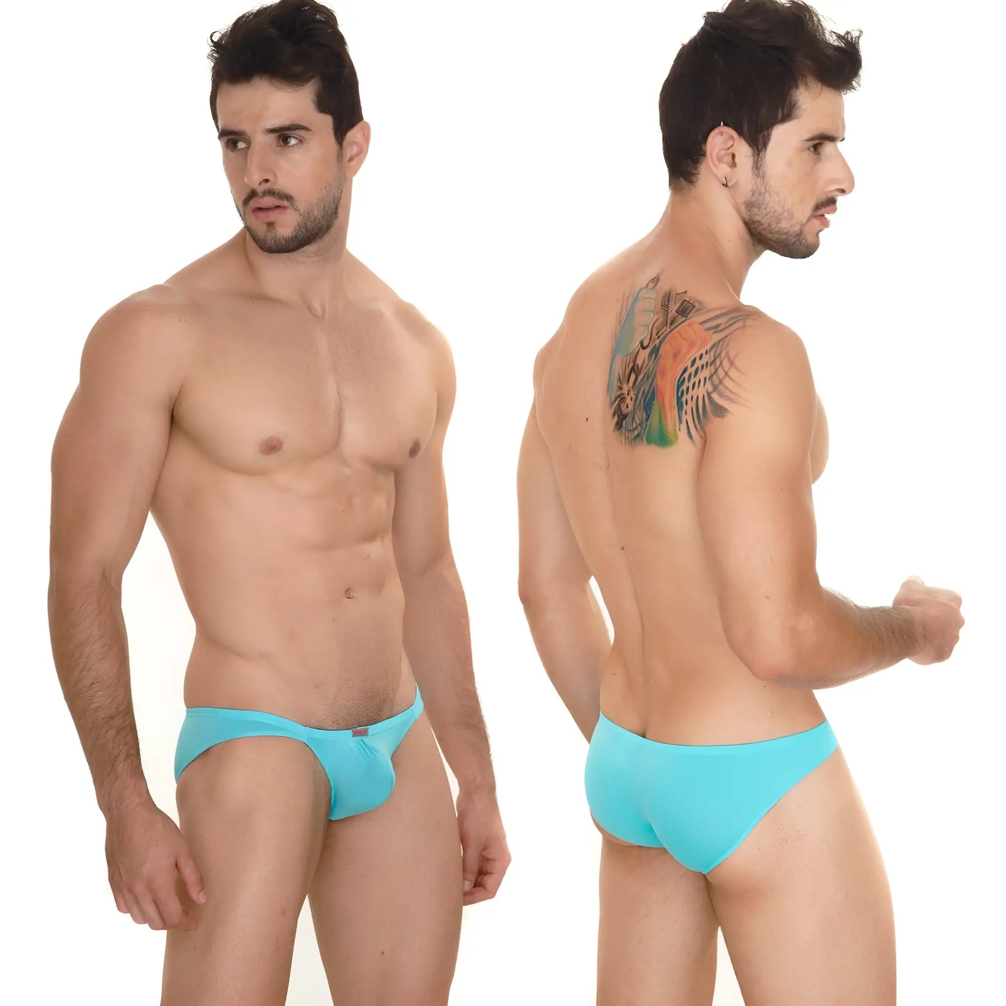 Turquoise blue metroMalewear minimo hip brief featuring a sleek form-fitting design for men