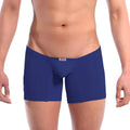 MetroMaleWear Minimo long boxer dark blue men’s briefs with a subtle red and white brand tag on the waistband