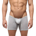 Gray heathered metro male wear minimo long boxer briefs with supportive contoured pouch and elastic waistband
