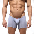 Light gray metroMalewear minimo long boxer lavender 2034-08 with textured fabric and small red brand tag on waistband