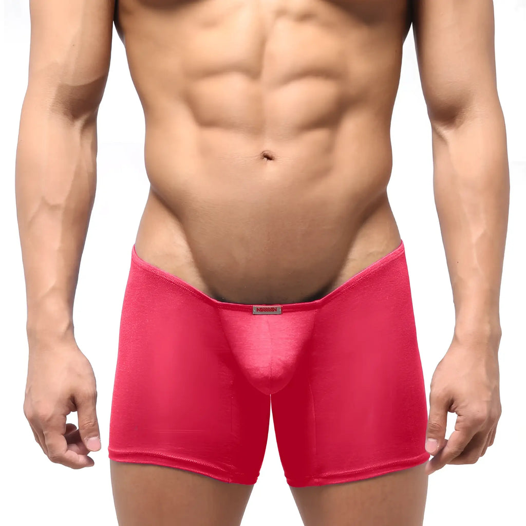 MetroMaleWear Minimo long boxer red 2034-12 bright pink form-fitting men’s boxer briefs with smooth fabric and brand tag