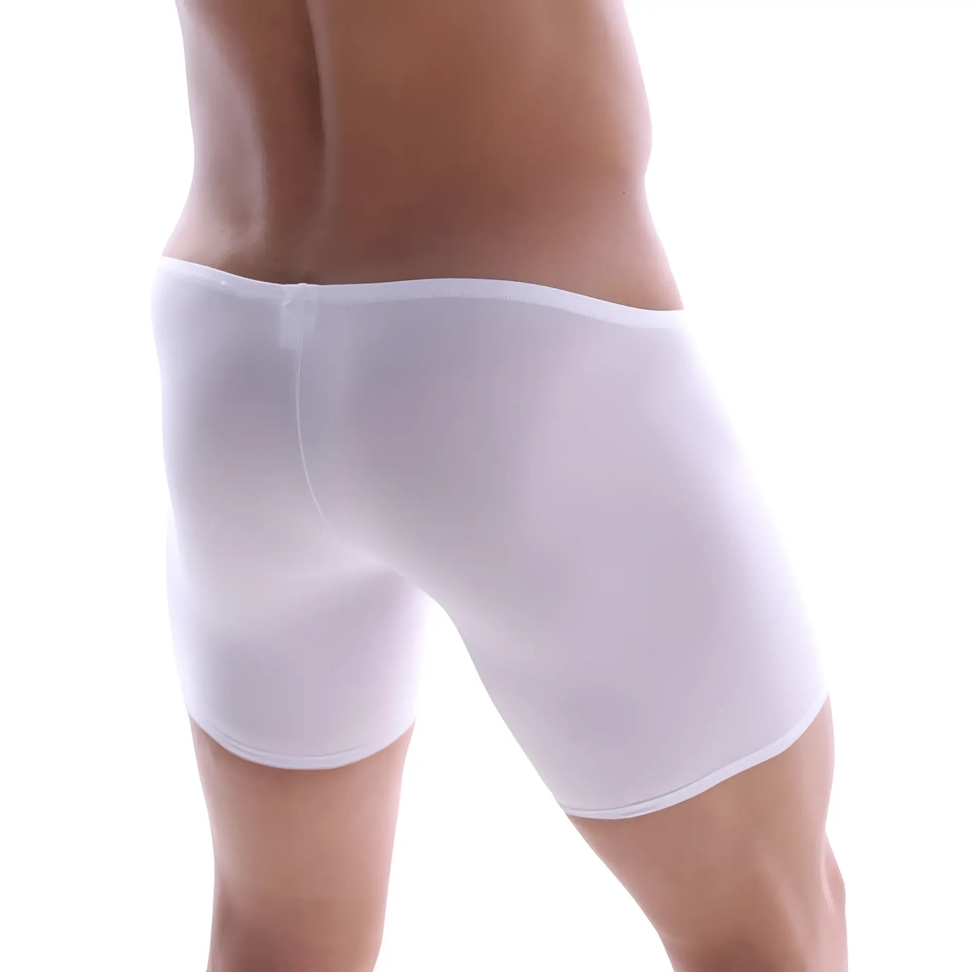 White sheer mesh briefs with smooth form-fitting design metro malewear minimo long boxer white 2034-00 front view