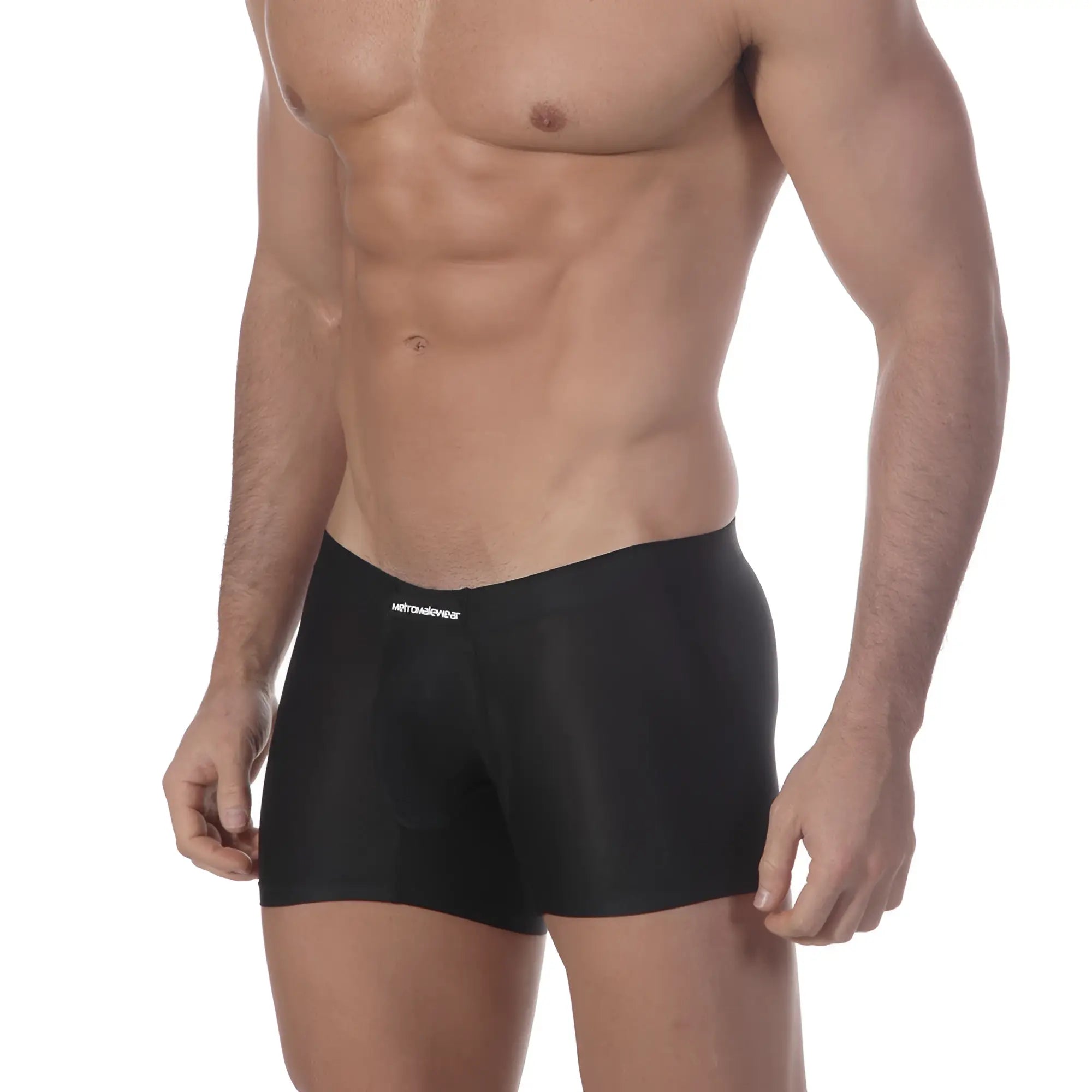 Black men’s briefs metro male wear minimo waistband boxer black 2033-20 with smooth form-fitting fabric and metrosleeve logo