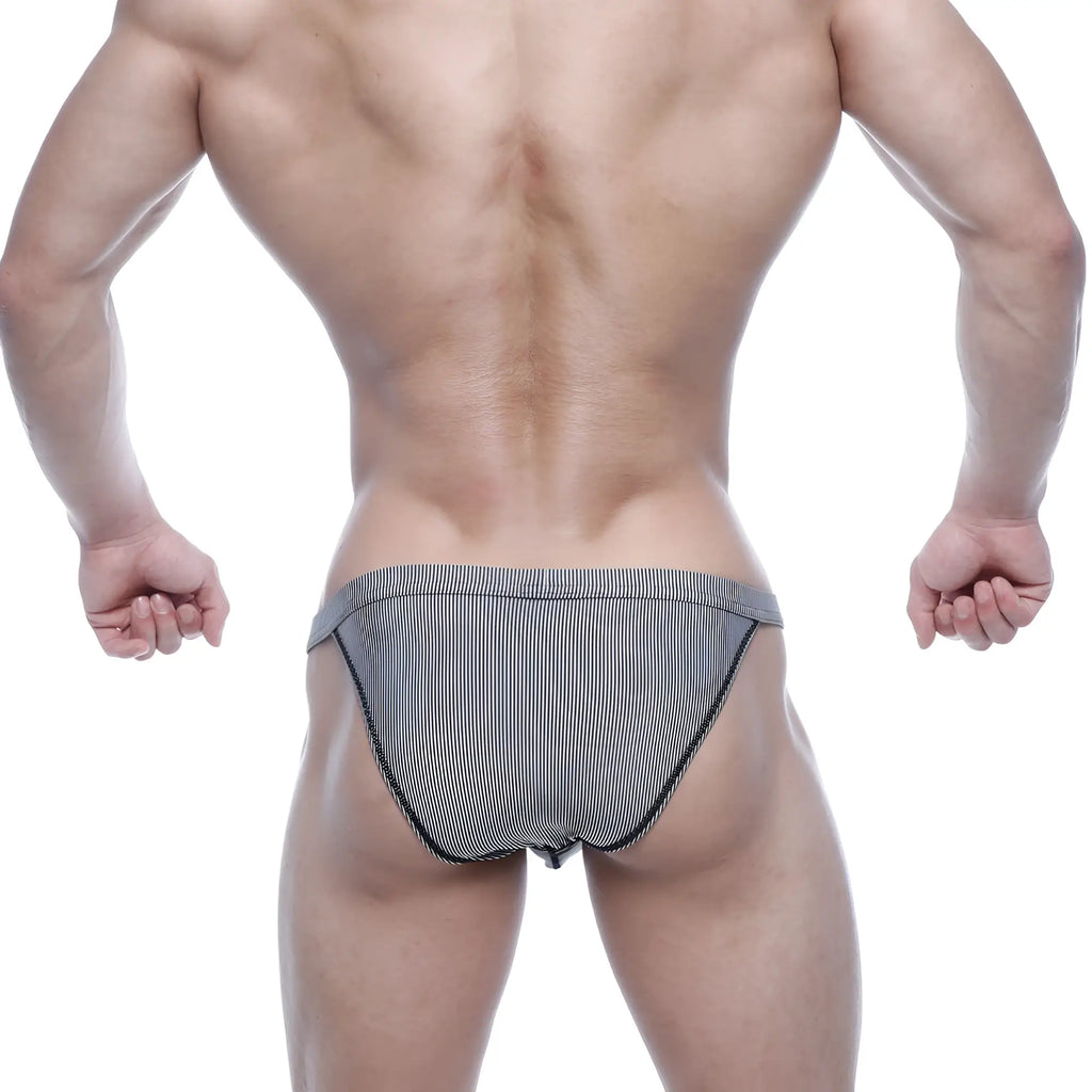 MetroMaleWear modern bikini black stripe briefs with black and white stripes and a snug athletic fit