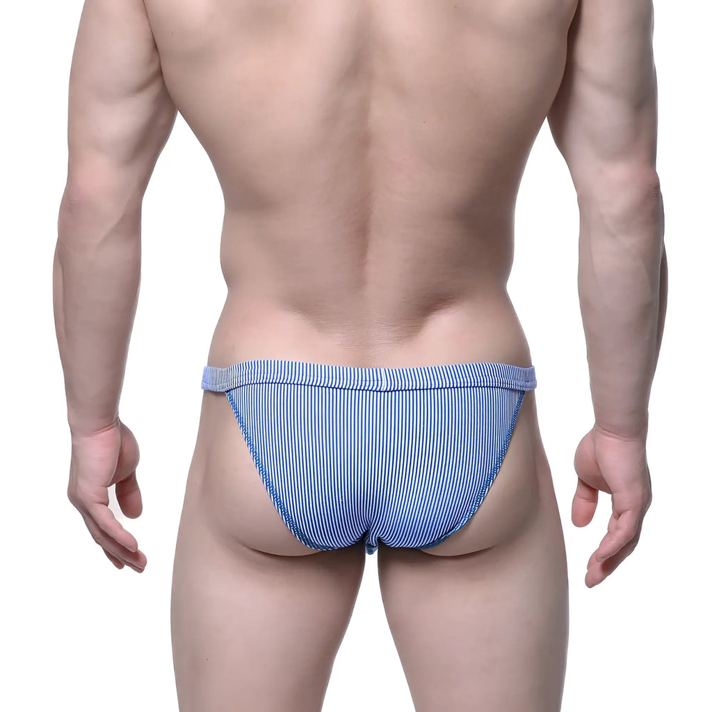 Metro male wear modern bikini blue stripe 4004-41 tailored fit blue and white striped men’s briefs front view