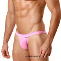 Pink form-fitting MetroMaleWear modern bikini thong made of smooth fabric with a narrow waistband and minimal coverage