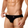 Black form-fitting briefs with a red and white logo on the waistband metro male wear modern brief black 4003-20