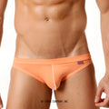 MetroMaleWear modern brief orange cotton briefs with white seam and gray brand tag on the waistband