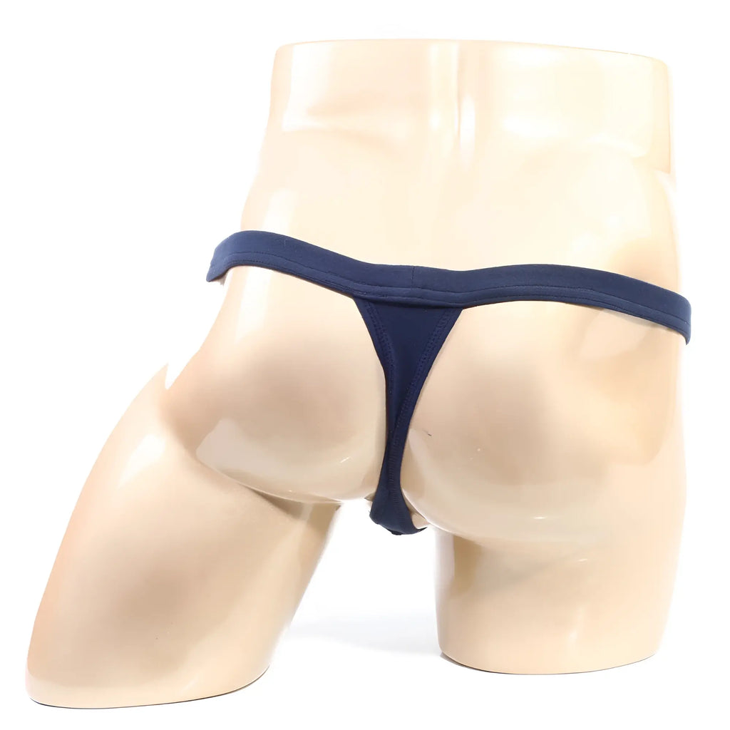 Metro malewear modern pouch thong navy in smooth stretchy fabric with minimalist design shown from the back