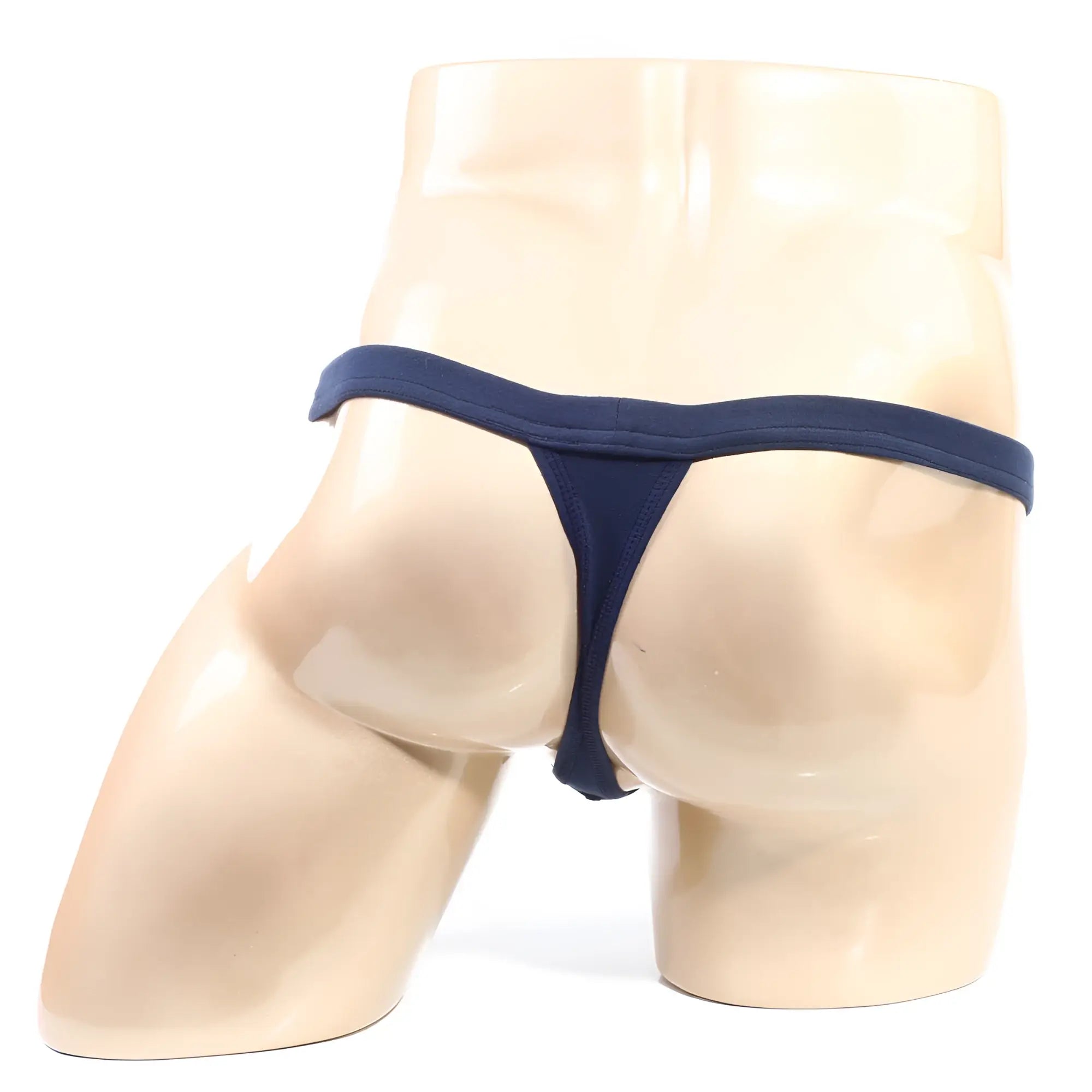 Metro malewear modern pouch thong navy in smooth stretchy fabric with minimalist design shown from the back