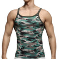 MetroMaleWear modern tank top camo with green and black camouflage pattern and olive green trim for casual wear