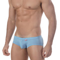 MetroMaleWear modern trunk turquoise men’s briefs in light blue soft fabric with subtle heathered finish and red tag