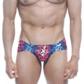 Vibrant multicolored leopard-print swim trunks with bold pink blue and yellow pattern metroMalewear mojito bikini neon 1006-05