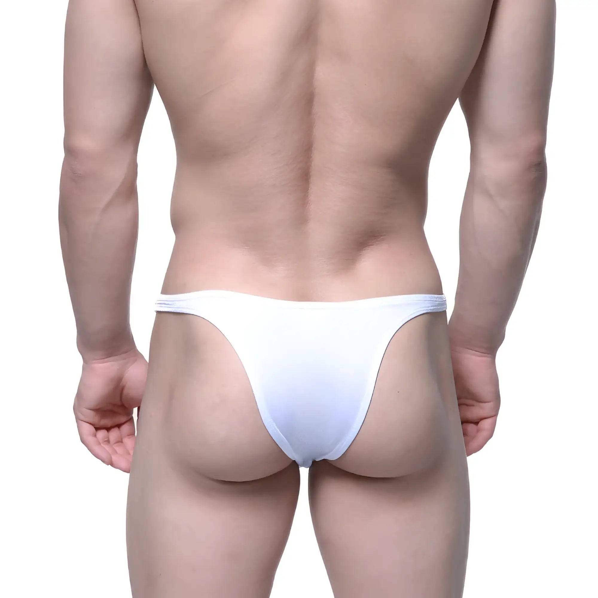 MetroMaleWear Monaco bikini white smooth fabric form-fitting thong shown from the back side