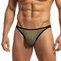 Olive green textured briefs with black trim metro male wear moreno bikini green 3607-26 front view