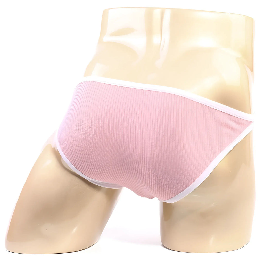 MetroMaleWear Moreno bikini pink ribbed briefs with white trim showcasing a soft cotton blend fabric