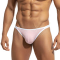 MetroMaleWear Moreno bikini pink sheer mesh thong with white elastic waistband showing front view