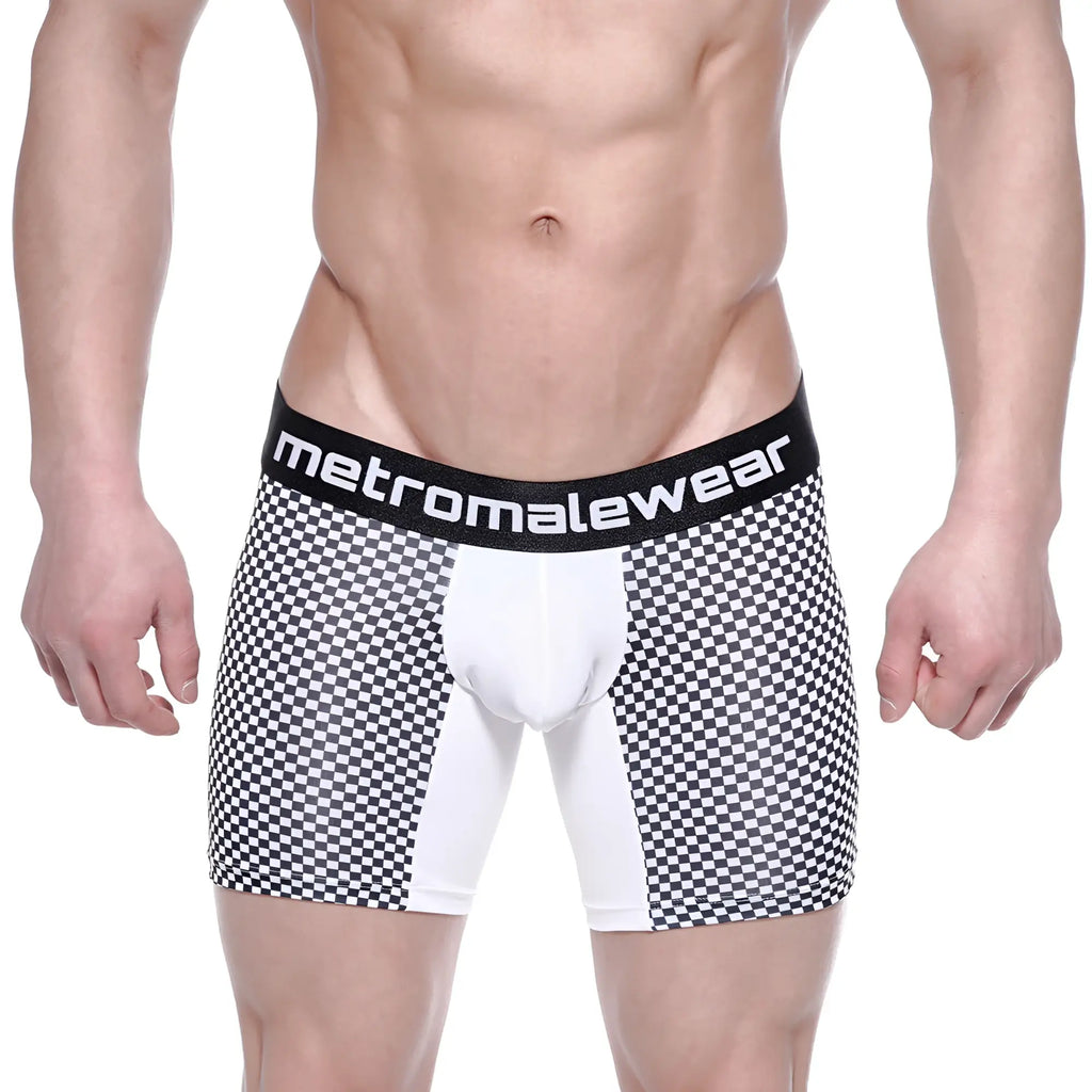 Black and white checkered boxer briefs with white central panel and metromalewear waistband metroMalewear mosaic mid boxer 10 2023-30