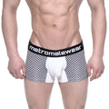 MetroMaleWear mosaic short boxer 7 inch black and white checkered men’s boxer briefs with white central panel and branded waistband