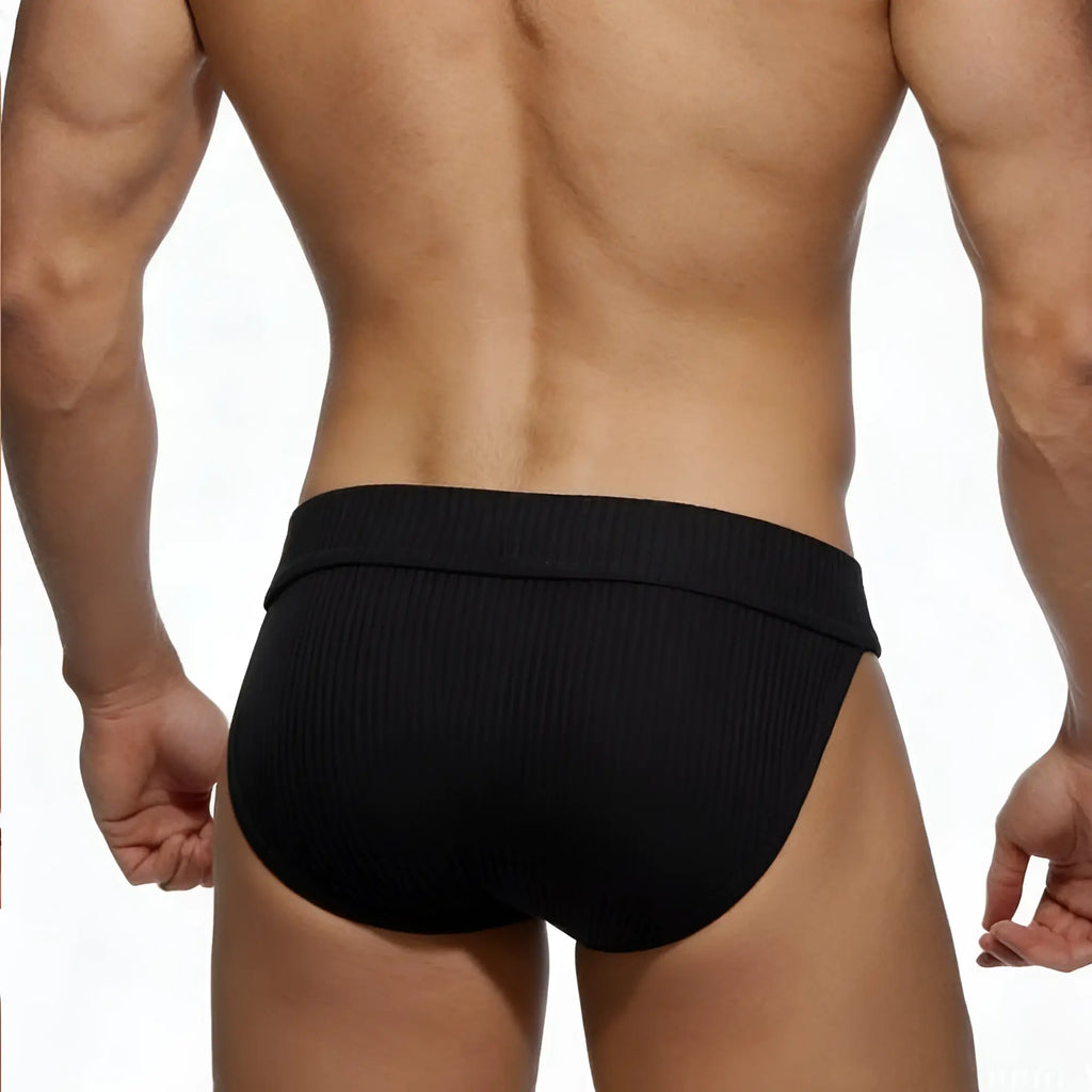Black ribbed briefs by metromalewear nacional bikini 3304-22 featuring a snug contoured fit and soft fabric