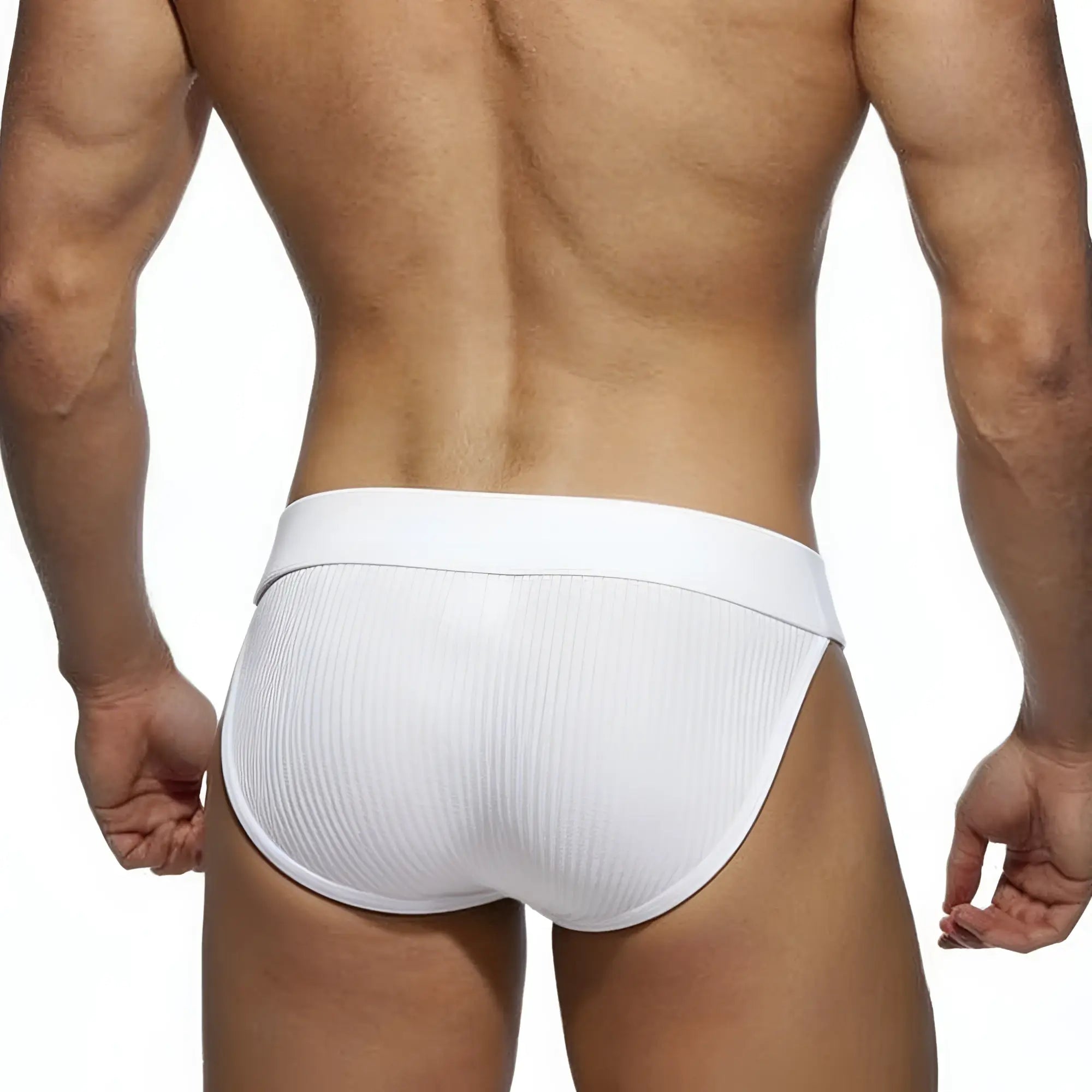 White ribbed briefs with a smooth elastic waistband from metromalewear nacional bikini white 3304-01 collection