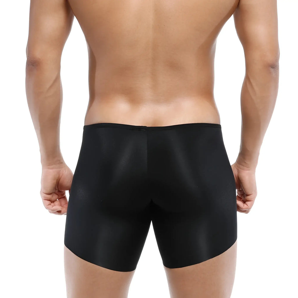Black sleek satin-finish mens briefs metro male wear naked mid boxer 2034-30 with smooth form-fitting design