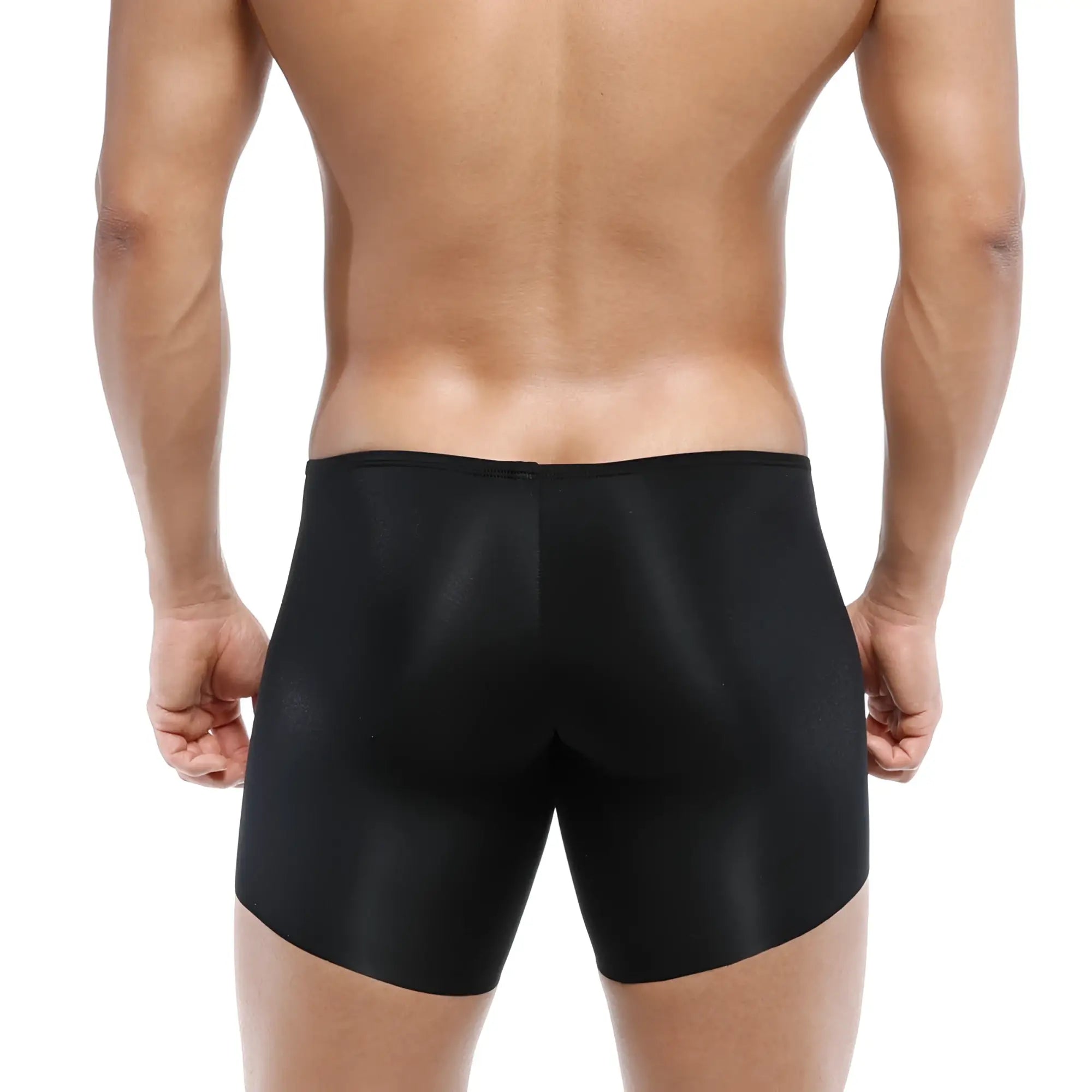 Black sleek satin-finish mens briefs metro male wear naked mid boxer 2034-30 with smooth form-fitting design