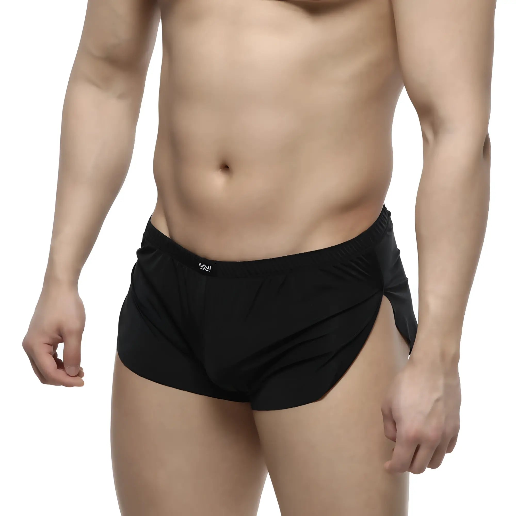 Black athletic briefs with side slit and elastic waistband from metromalewear naked split boxer 2008-30 collection