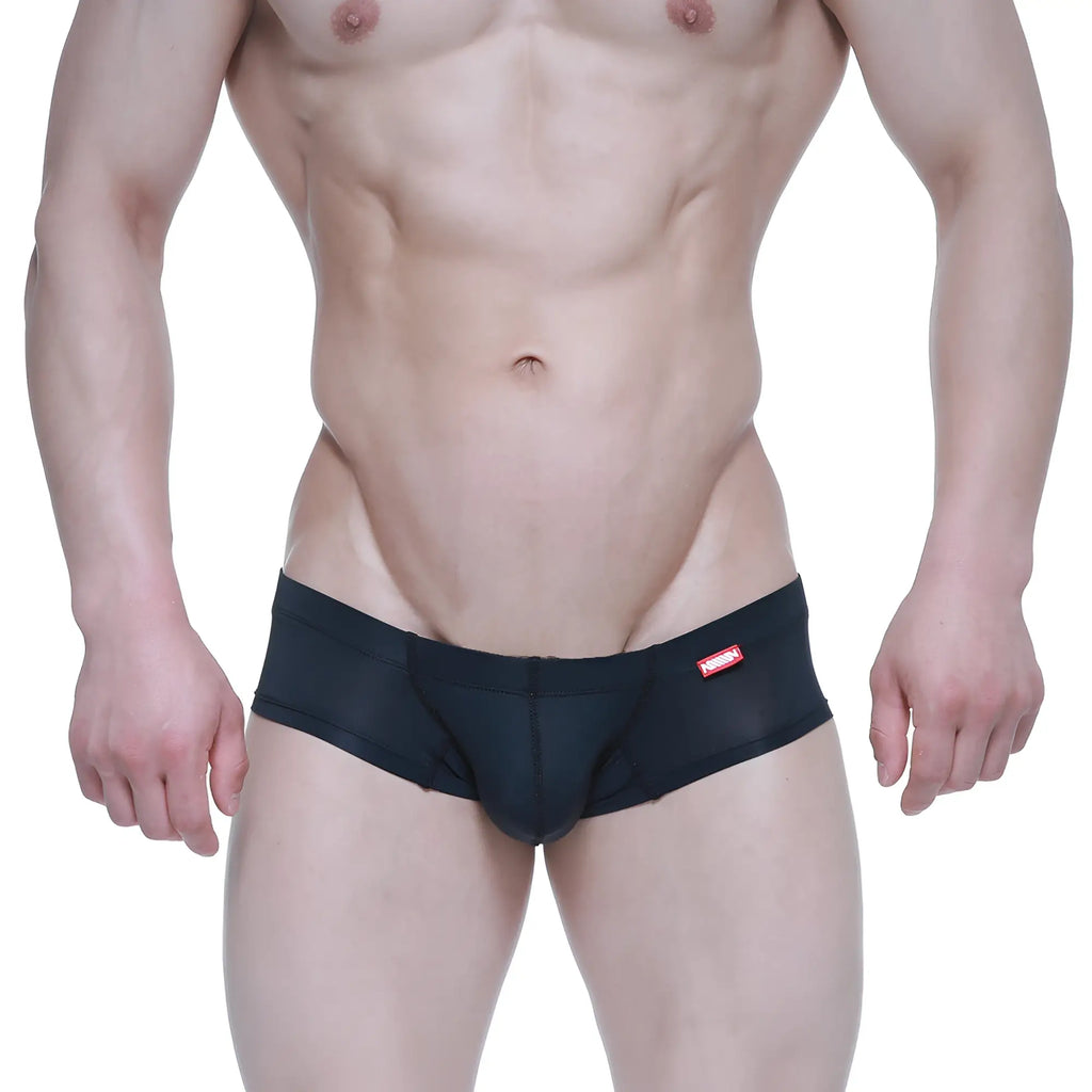 Black mesh metro male wear nano short boxer briefs with red brand tag on waistband model 7113-20