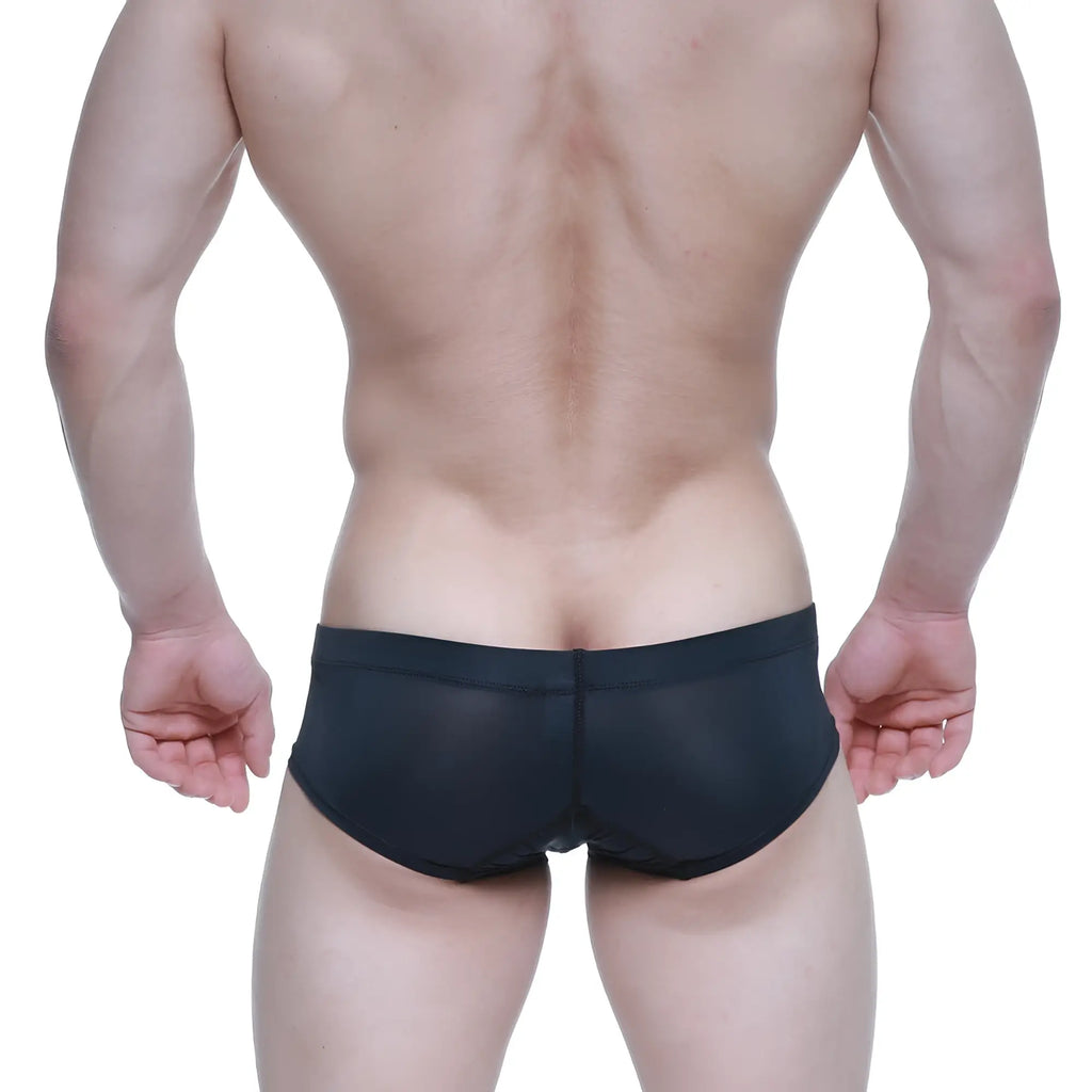 Metro male wear nano short boxer black 7113-20 black sheer mesh briefs front view showing breathable design