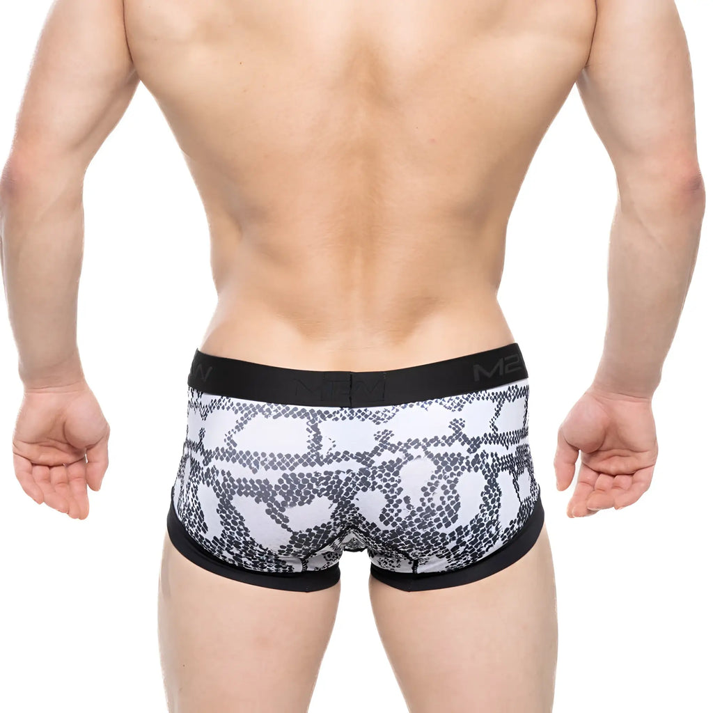 MetroMaleWear Nano trunk cobra 7016-62 black and white snake scale patterned men’s briefs with black m2 waistband