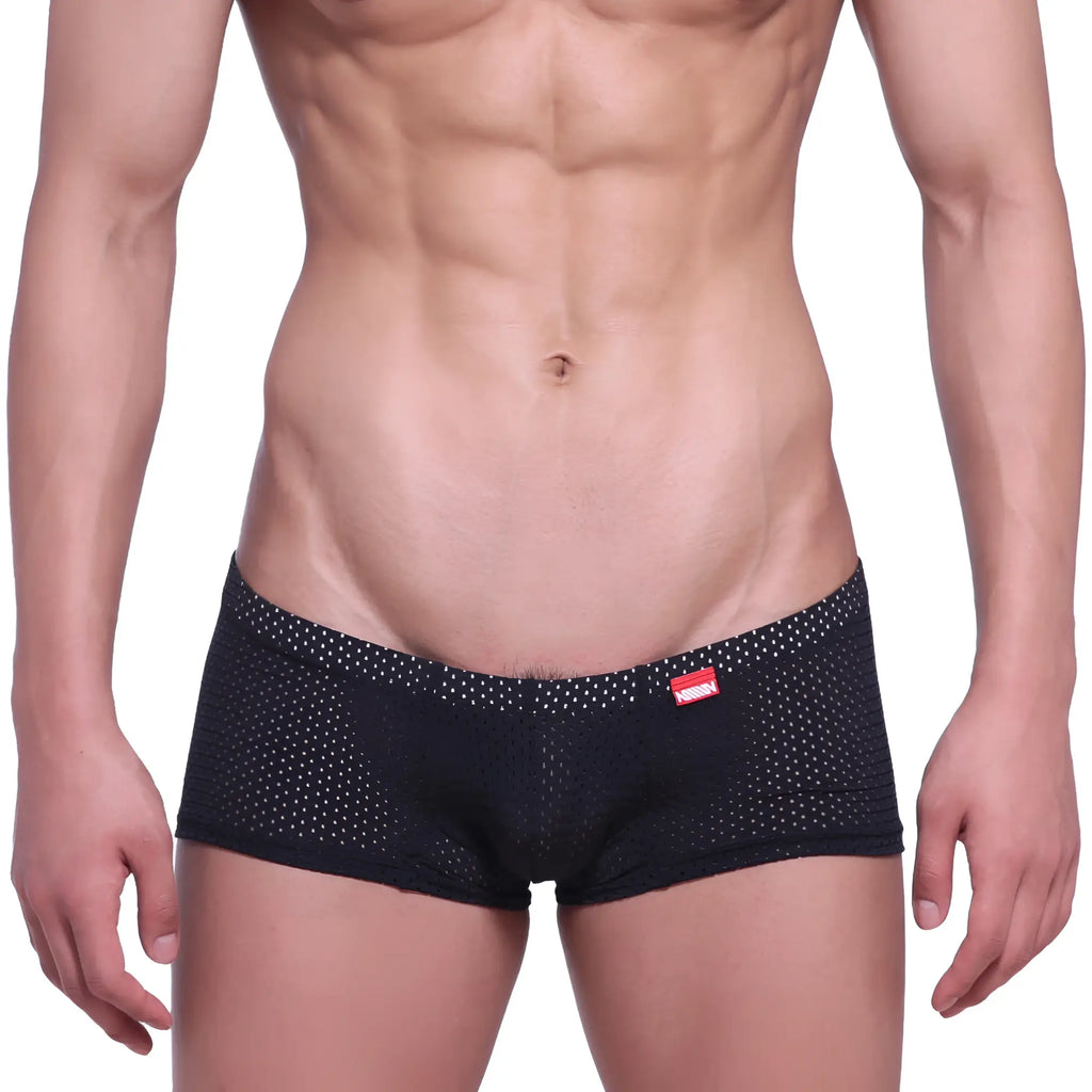 Metro male wear neon boxer black 1222-20 black mesh briefs with white dots and red brand tag on the waistband