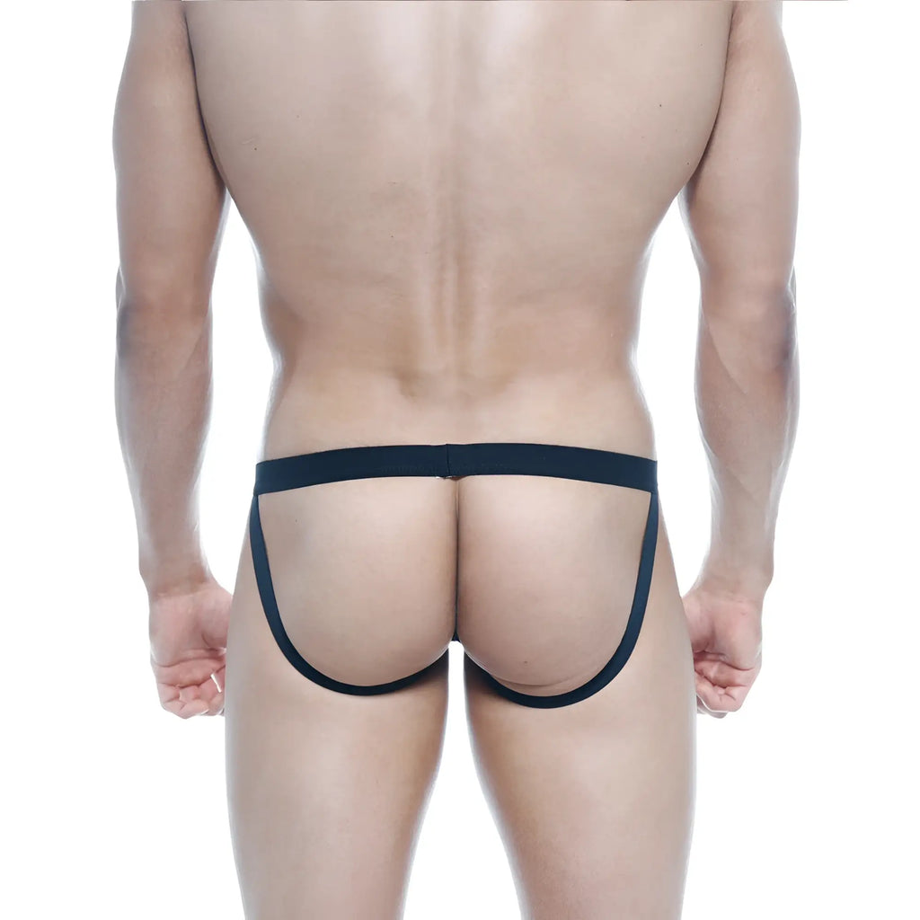 MetroMaleWear neon jock strap 3001-02 in black sleek minimalist briefs with smooth elastic waistband front view