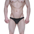 Black lace thong with sheer patterned design from metromalewear net bikini lace black 1104-70 product image