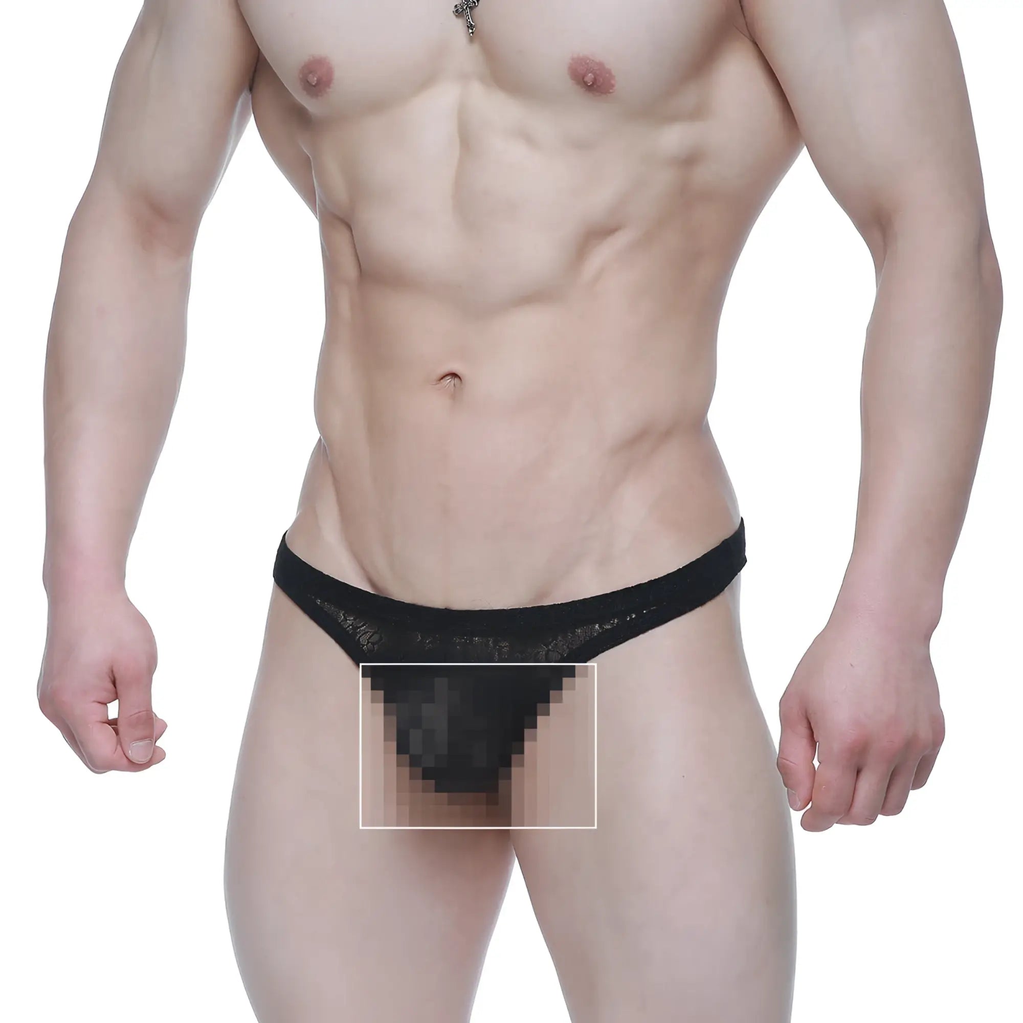 Black lace thong with sheer patterned design from MetroMaleWear net g lace black 1122-70 shown from the back