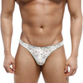 White lace thong with intricate floral patterns from metromalewear net g lace nude 1122-01 collection