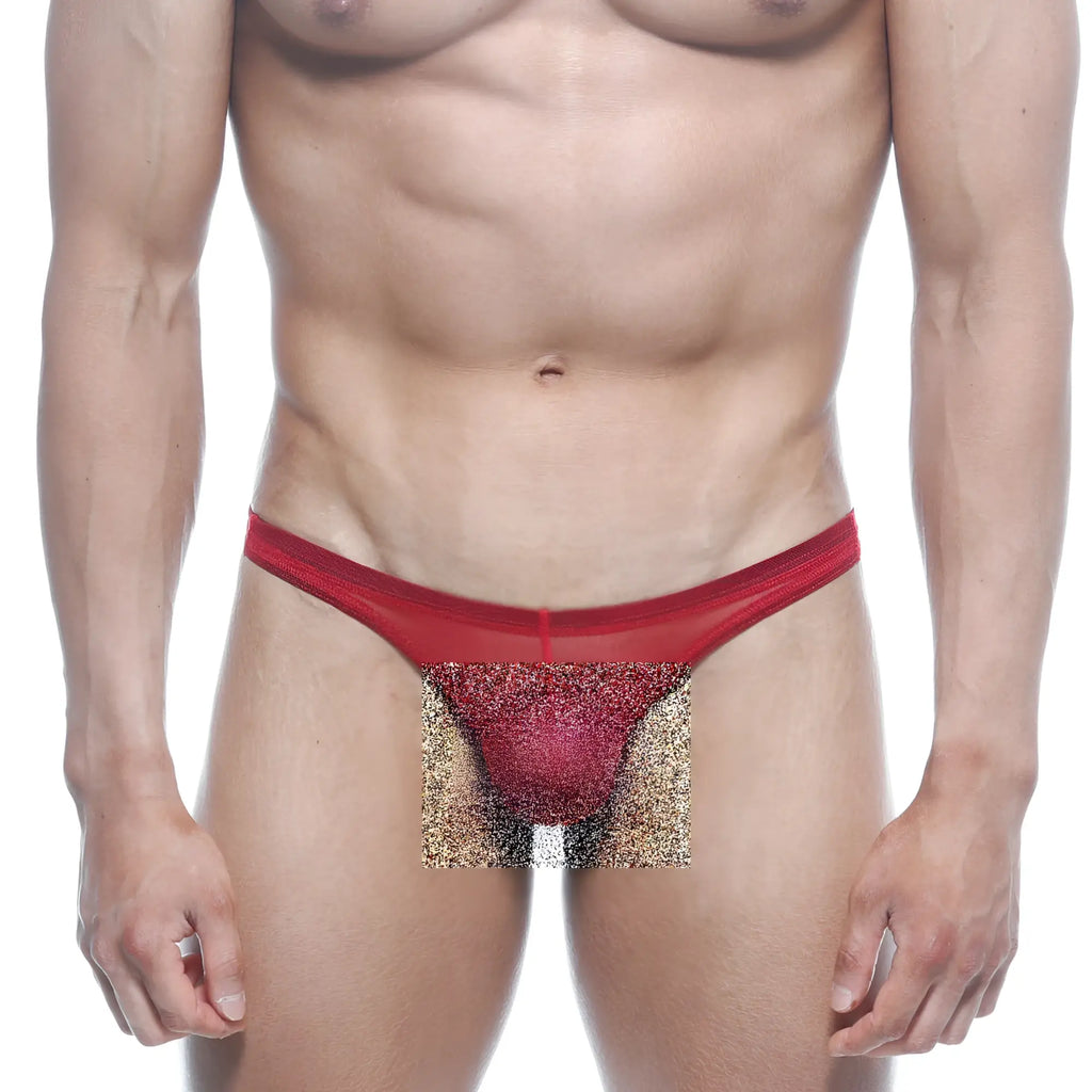 MetroMaleWear net g red 1122-12 red mesh thong with a glittery textured center panel for men