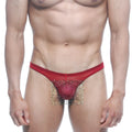 MetroMaleWear net g red 1122-12 red mesh thong with a glittery textured center panel for men