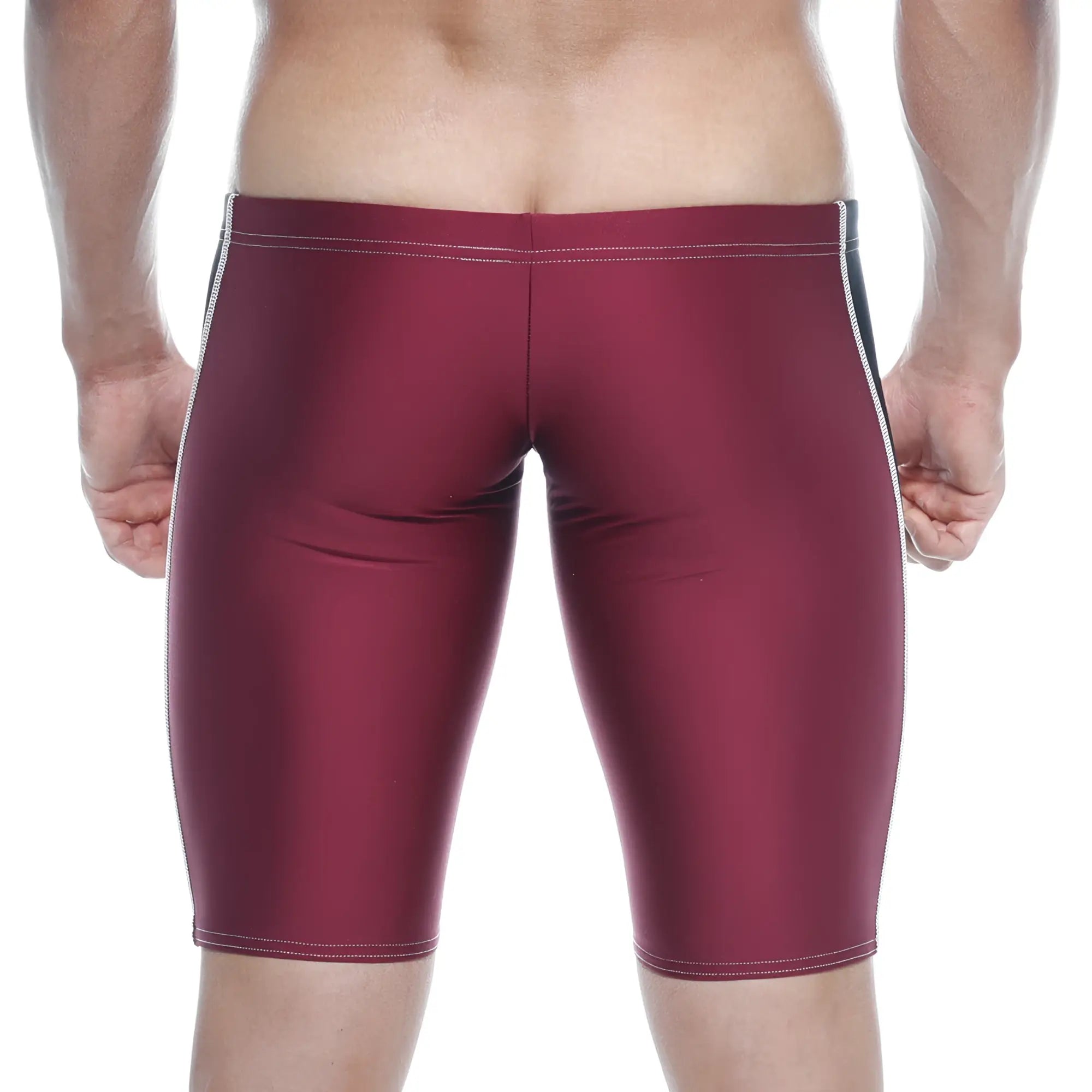Maroon metro malewear new jammer swim boxer with white and black side stripes for swimming and beachwear