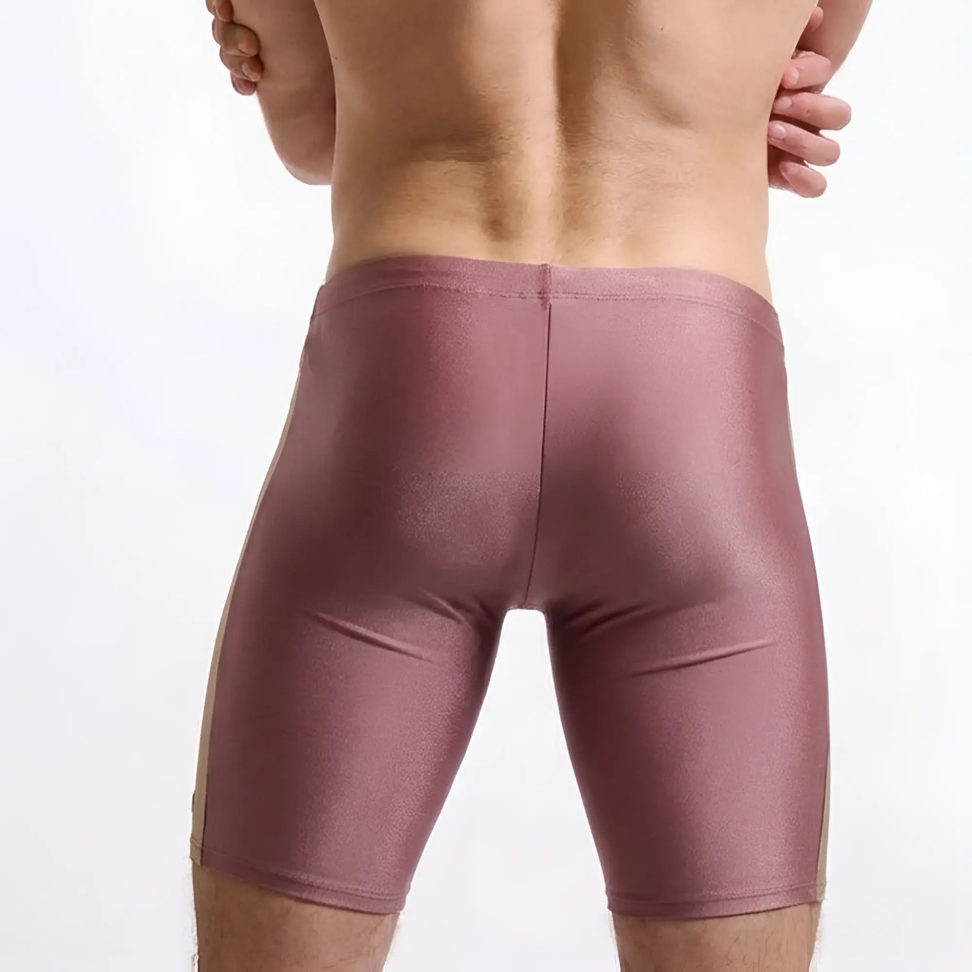 Shiny mauve form-fitting athletic shorts with metallic finish metroMaleWear new jammer swim boxer pink 4994-02