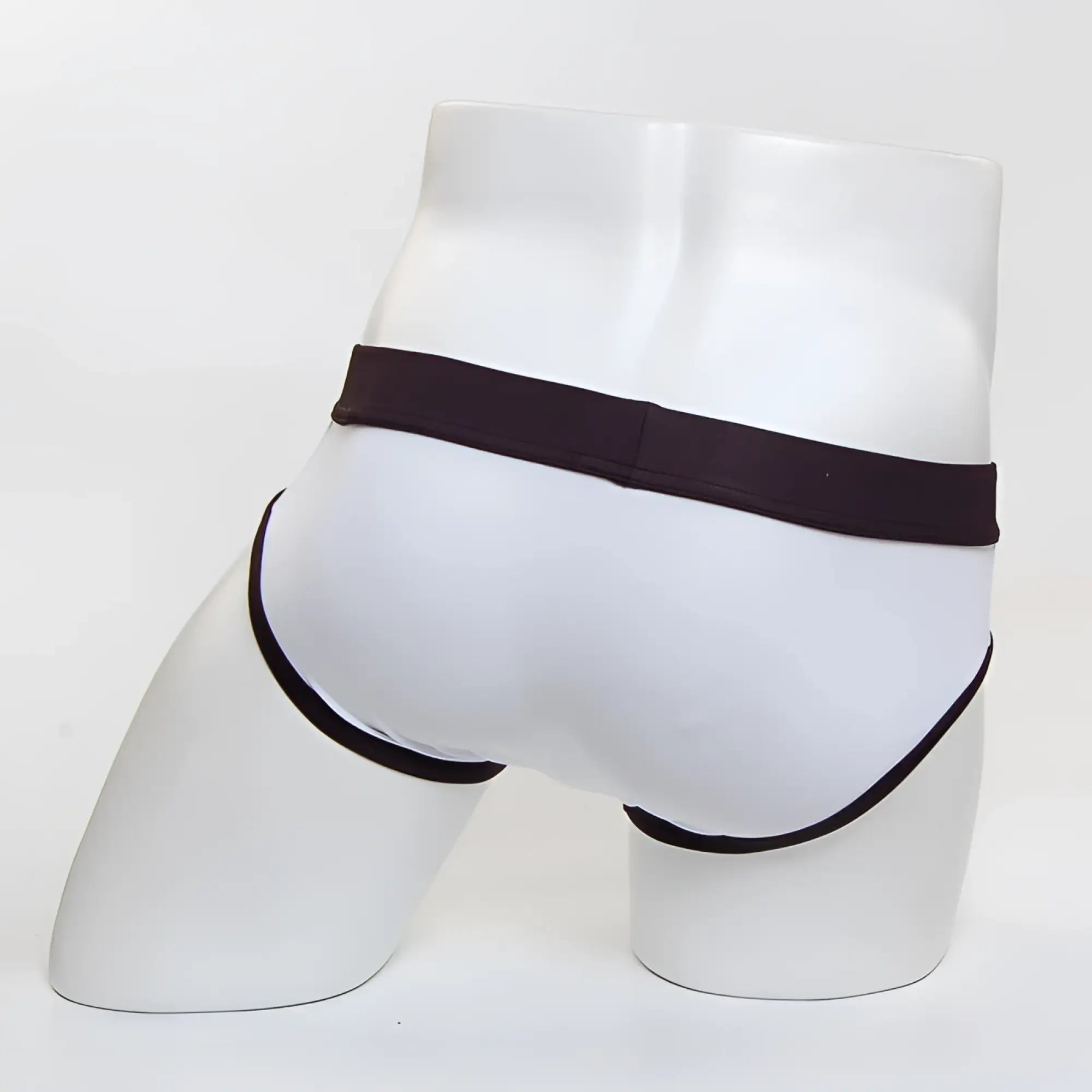 White briefs with dark brown waistband and black trim metroMaleWear noir swim brief 4916-87 front view