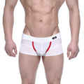 White athletic briefs metro malewear noto trunk 2026-33 with red trim mesh side panel and black logo tag