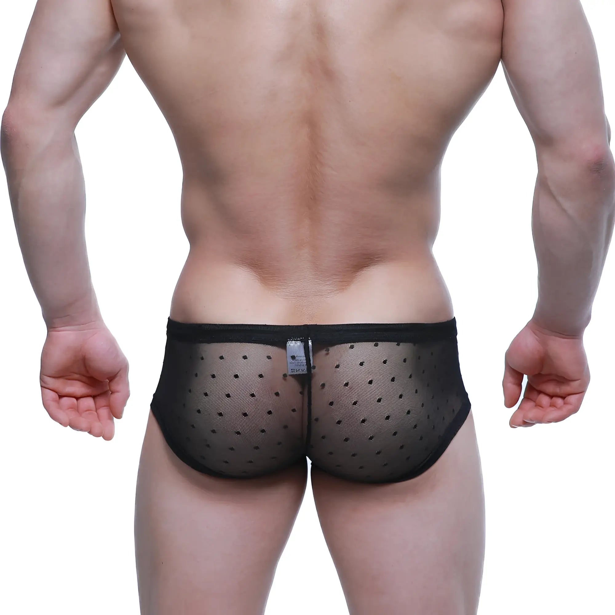 Black mesh briefs with a subtle polka dot pattern by MetroMaleWear Oporto Trunk 2125-71 for stylish comfort