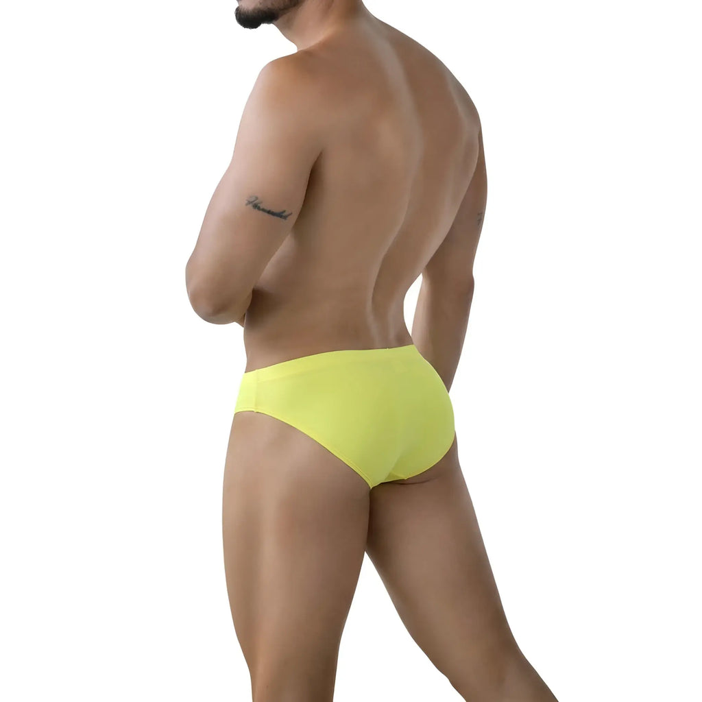 Bright yellow metro male wear oro bikini briefs 5103-17 featuring a sleek low-rise design for comfortable fit