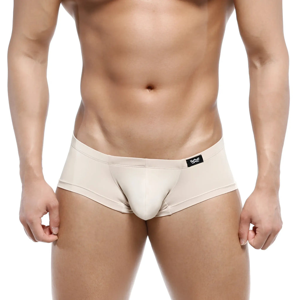 Beige MetroMaleWear Oscar boxer briefs with smooth form-fitting design and small black logo on the waistband