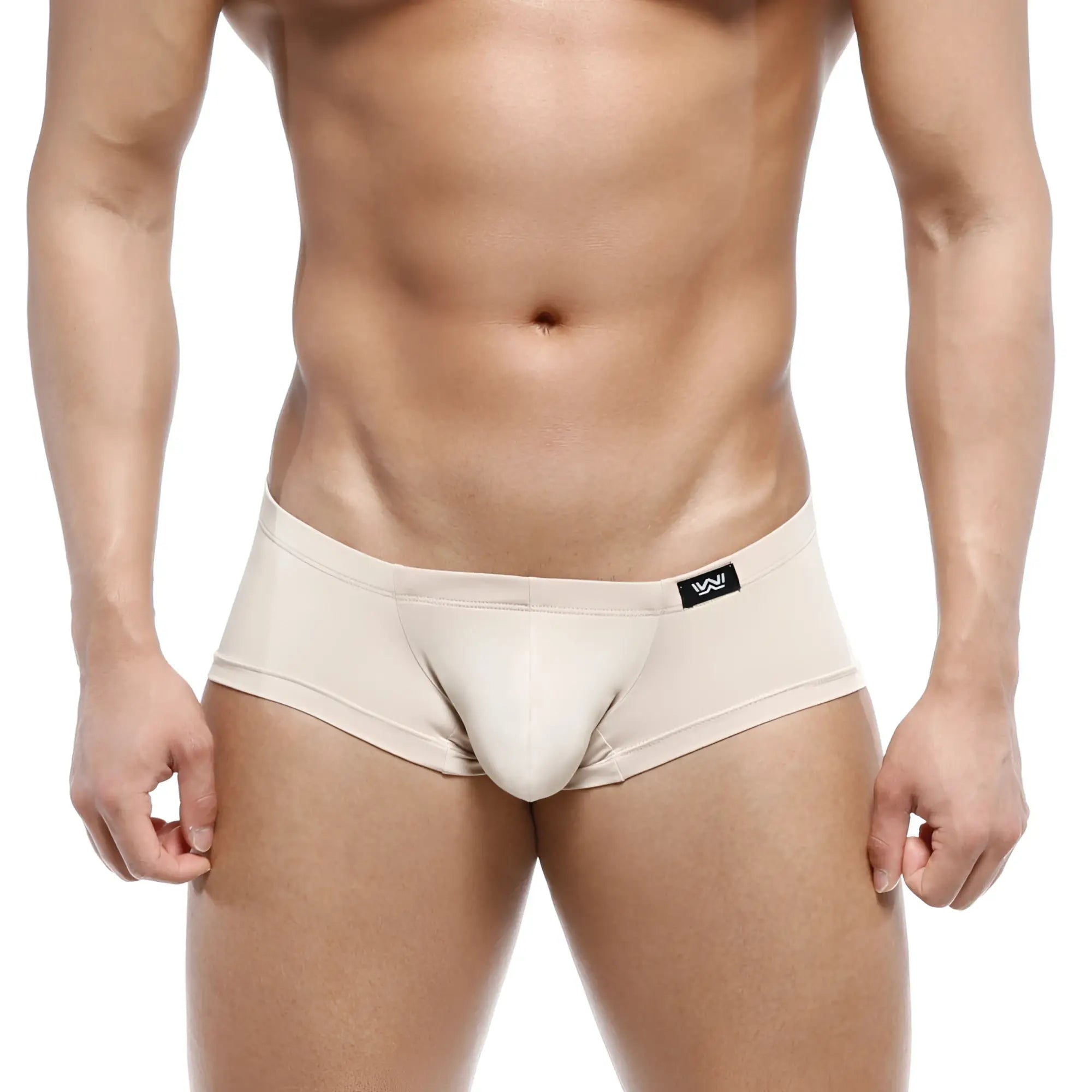 Beige MetroMaleWear Oscar boxer briefs with smooth form-fitting design and small black logo on the waistband